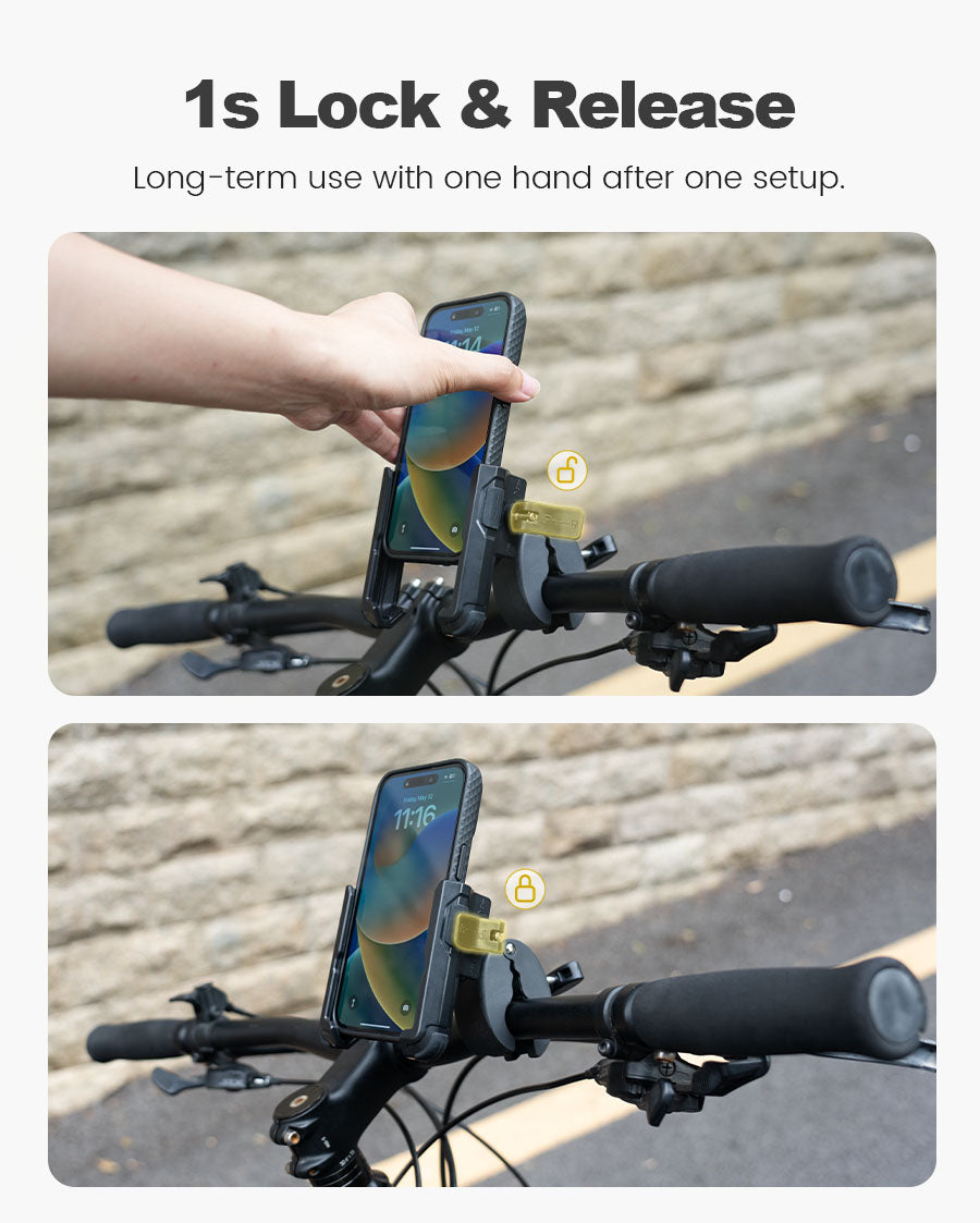 Bike Phone Mount for Bike with Quick-Release, [Camera Friendly] Motorcycle Phone Mount for iPhone 17-16-15-14-13-12-11 All Series, Galaxy S22/S23/S24/S25 Ultra, 2.4~3.54" Wide Phones